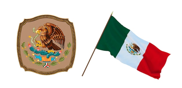 Background for editors and designers National holiday 3D illustration Flag and the coat of arms of Mexico