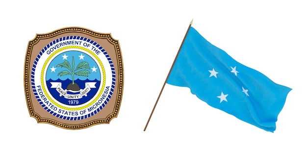 Background for editors and designers National holiday 3D illustration Flag and the coat of arms of Micronesia