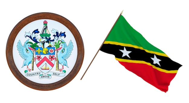 Background for editors and designers National holiday 3D illustration Flag and the coat of arms of Saint Kitts and Nevis