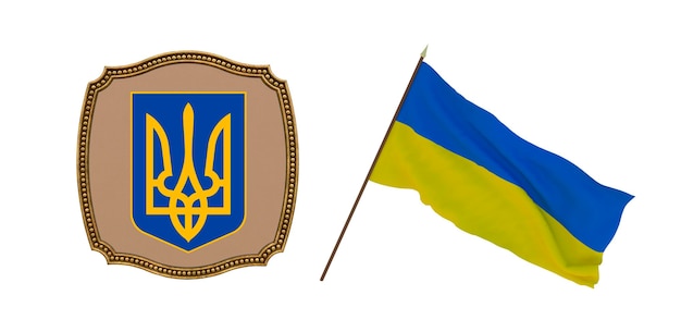 Background for editors and designers National holiday 3D illustration Flag and the coat of arms of Ukraine