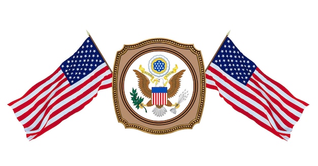 Фон для редакторов и дизайнеров Национальный праздник 3D иллюстрация Флаг и герб Соединенных Штатов Америки США