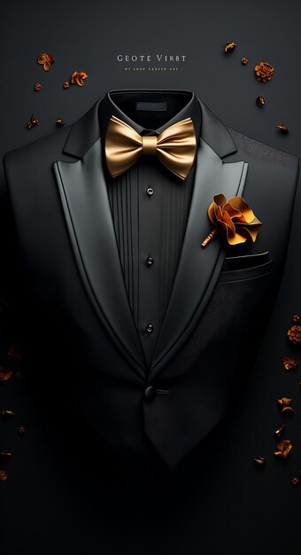 Photo background of elegant black tie wedding invitation card tuxedo shape black design concept art