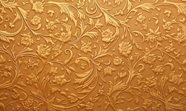 background embossed floral embossing on gold voluminous wallpaper oriental ornament