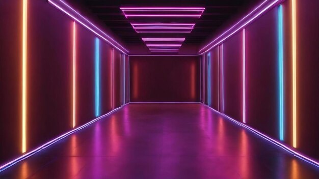 Background of an empty corridor with neon light neon rays and glow 3 d rendering