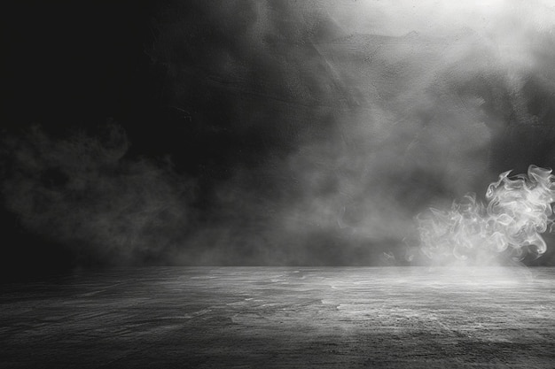 Background of an empty dark room smoke and dust