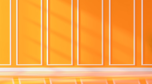 Background of an empty orange room with sunlight