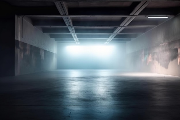 Background of empty room street neon light smoke fog asphalt concrete floor