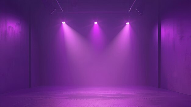 Background of empty room with spotlights and lights abstract purple background with neon glow