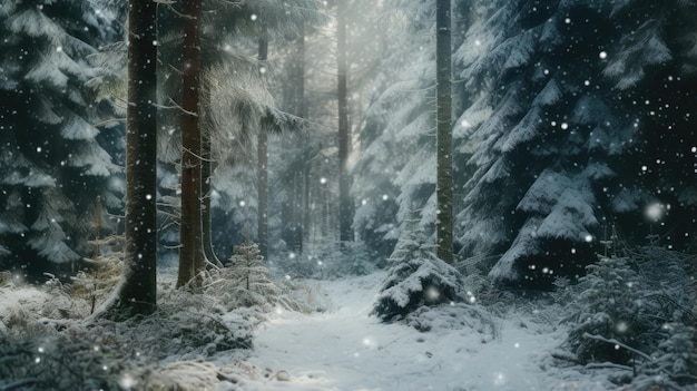 冬の森の常緑樹の背景