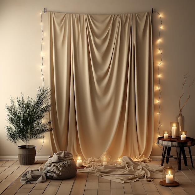 Background Fabric Tapestry Wall With String Lights Woven Through Cozy a creative popular materials