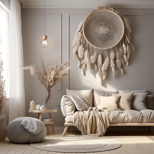 Background Feather Wallpaper With a Dreamcatcher Soft Neutral Colors Bl creative popular materials