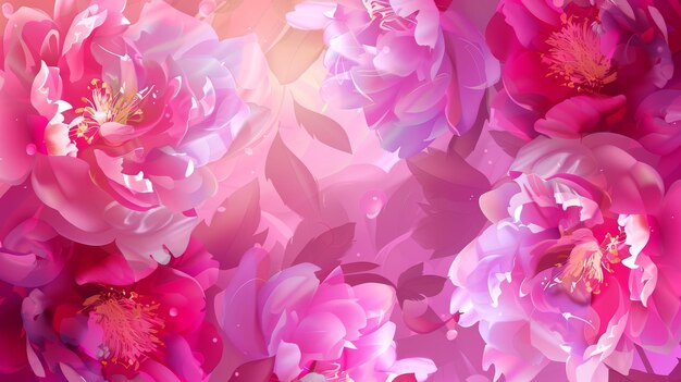 The background features peony flowers in a decorative style