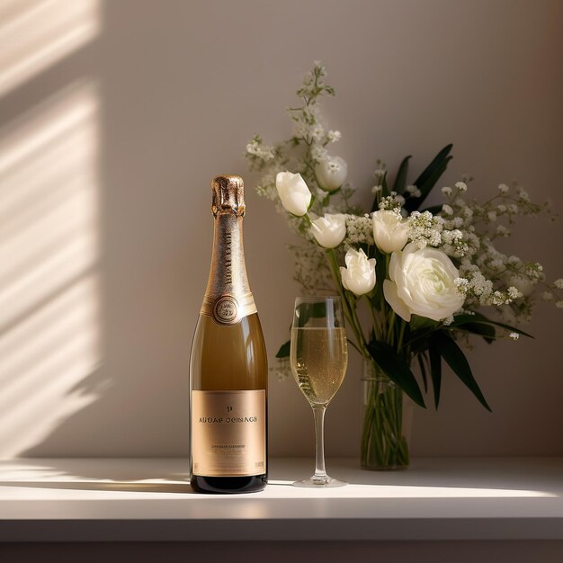 Photo background featuring champagne bottle with glass representing different taste a celebratory setting