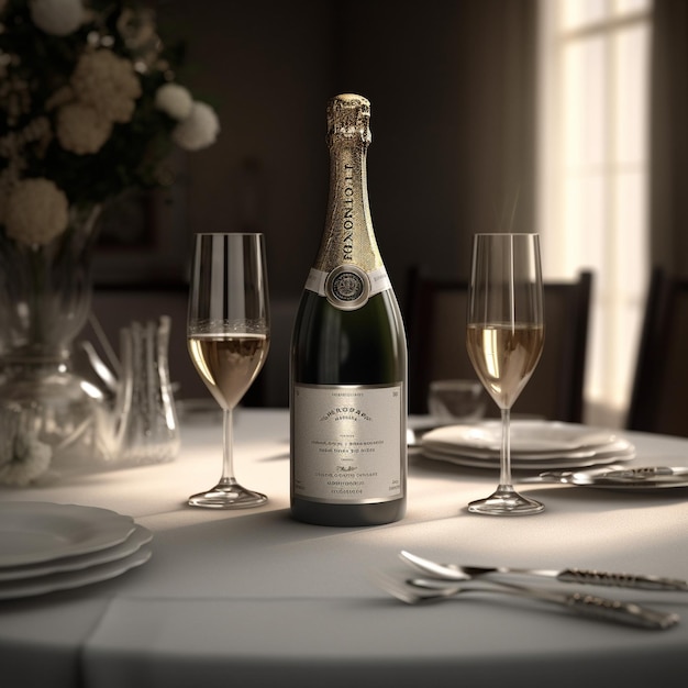 Фон с бутылкой шампанского со стаканом, представляющим разный вкус, праздничная обстановка