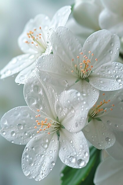 a background featuring elegant white flowers and soft dew drops