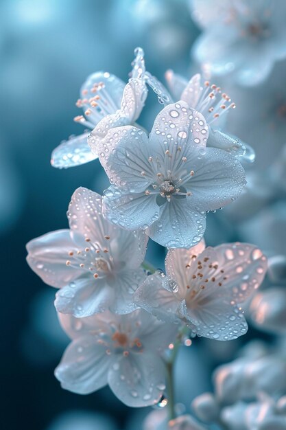 エレガントな白い花と柔らかな露の背景