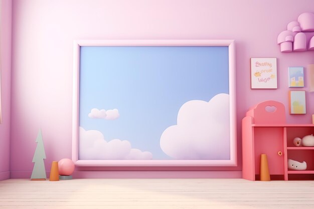 Background featuring a mockup frame in a children's room Generative Ai