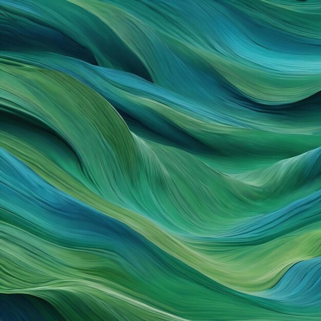 Background featuring waves in shades of green and blue creating a visually captivating display of fl