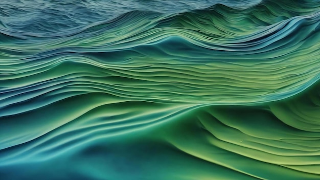 Background featuring waves in shades of green and blue creating a visually captivating display of fl