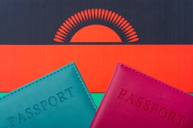 On the background of the flag of Malawi are passport