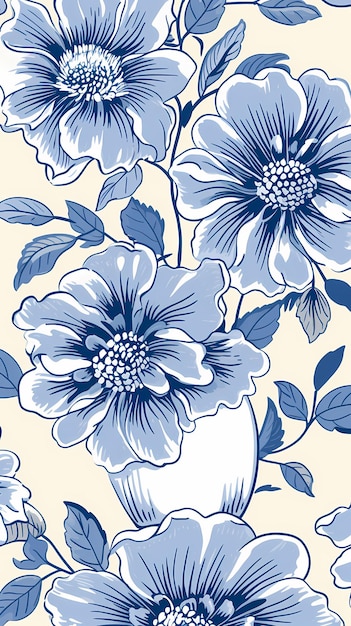 Background floral illustration vector design pattern vintage blue flower summer navy natu