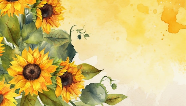 Background floral watercolor with sunflowers