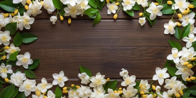 Background of flowers on wood table