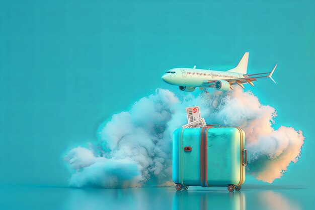 Photo background of flying plane luggage