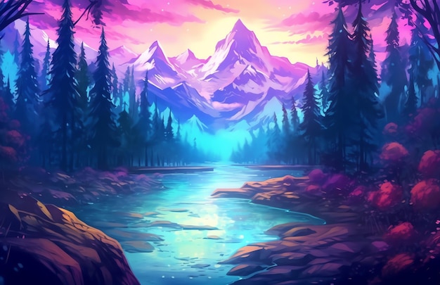 Background forest for game wallpapermystical design illustration with beautiful violet color