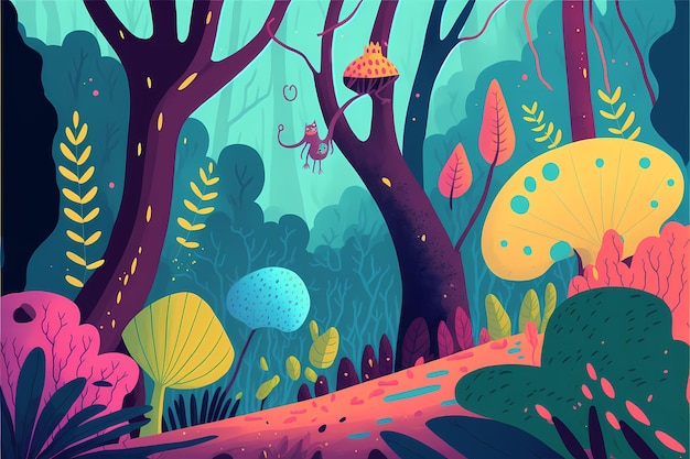 Background Forest Illustration, Colorful with Flat Unique Style,For all types of printable you want