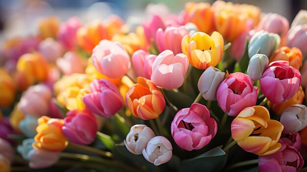 background of fresh beautiful colorful tulips womens day 8 march banner copy space