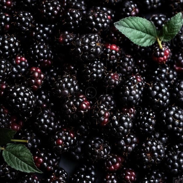 Photo background from fresh blackberries close up lot of ripe juicy wild fruit raw berries lying