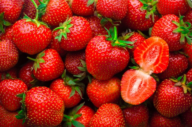Photo background from fresh red strawberries