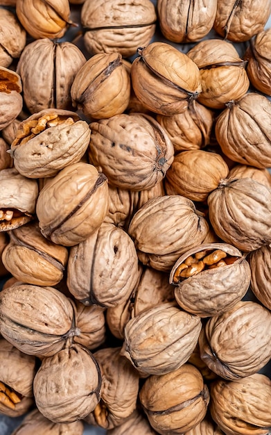 Background from fresh walnuts in the shell