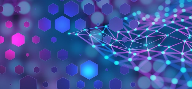 background from hexagons blockchain technology network structure background artificial intelligence machine learning data background big data 3d rendering