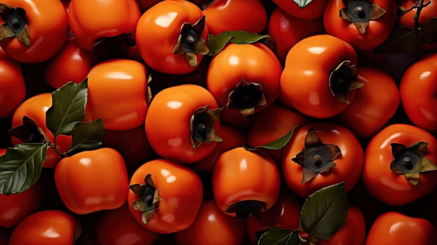 Foto sfondio di frutti di persimmo frutta arancione colore brillante formato orizzontale