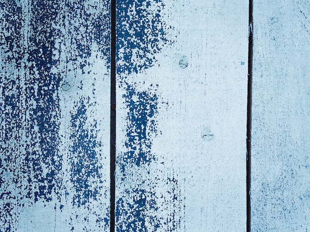 Background from planks painted in blue and light blue, old vintage, through holes in light paint paint you can see blue.