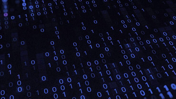 Photo background from set of binary code animation changing program code from zero and one software in