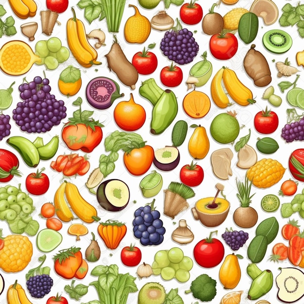 A background of fruits and vegetables.