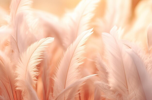 Background full of feathers color peach fuzz color of 2024