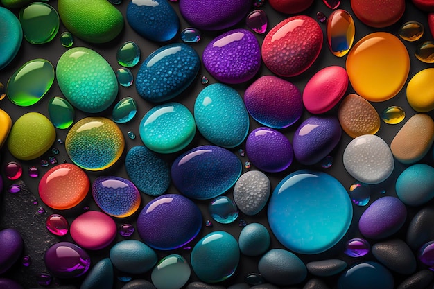 Background of glass pebbles in iridescent colors Generative AIx9