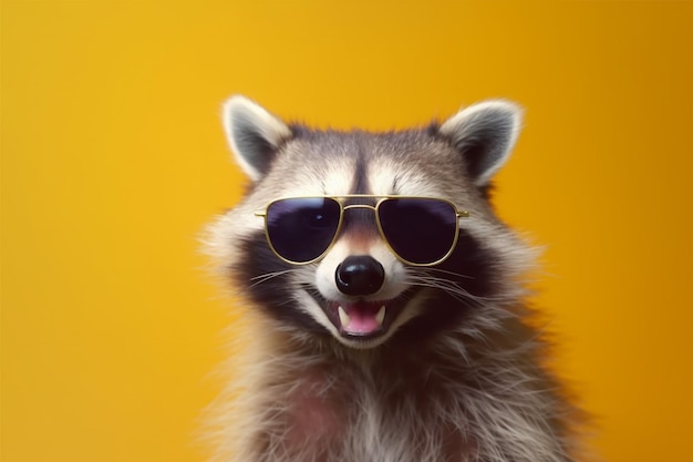 Photo background glasses pet show animal party young music portrait fun raccoon generative ai