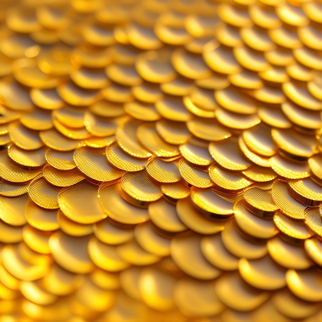 Background of golden sequin fashion shiny fabric scales of round sequins