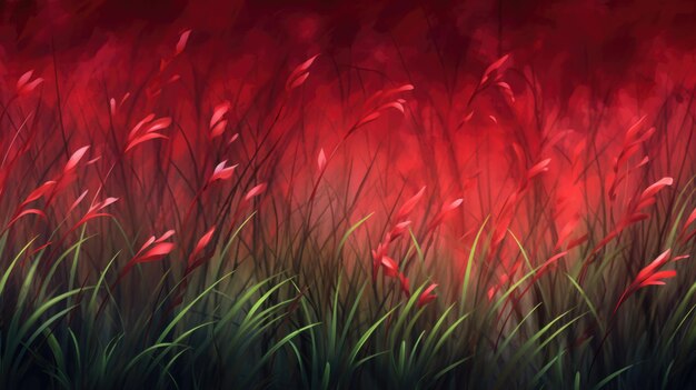 The background of the grass is in red color