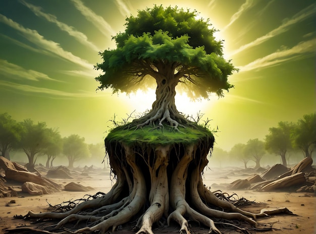 background green growing tree earth day green eco tree earth background earth in hand