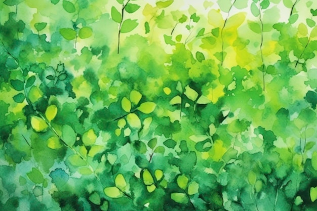 Background of green leaves in watercolor colors copy space textured background gradient