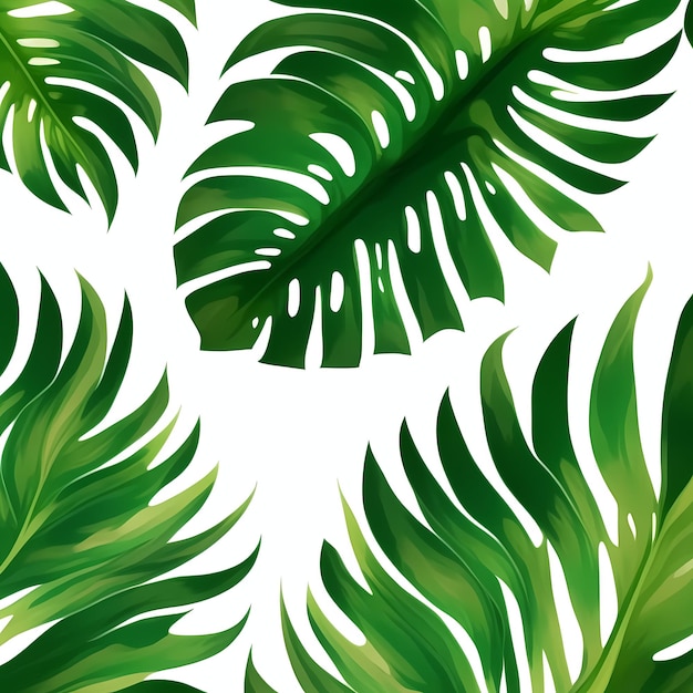 Background of a green tropical Monstera leaf on a white AI