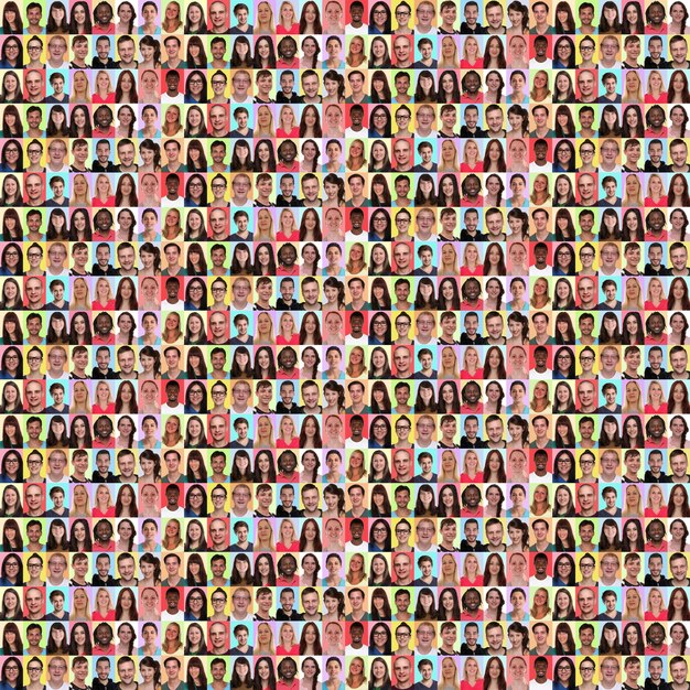Photo background group of young people square portraits multicultural multi ethnic