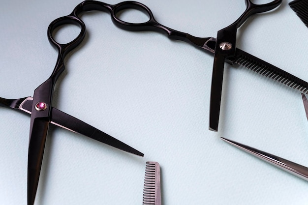 Background for the hairdresser. Hairdressing set. Hairdressing scissors. hairdressing tools