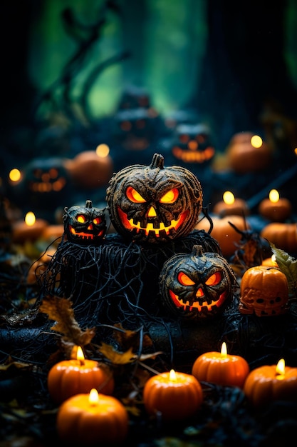 background for halloween with pumpkins and spooky